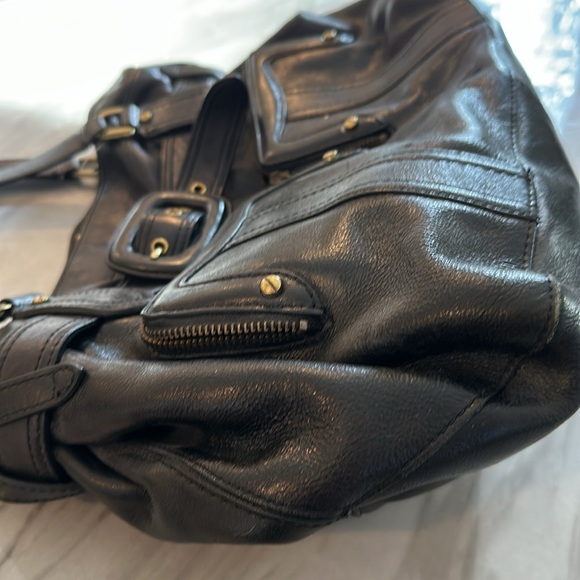 Cole Haan Black Leather Handbag Shoulder Tote Buckle Y2K - Picture 2 of 10